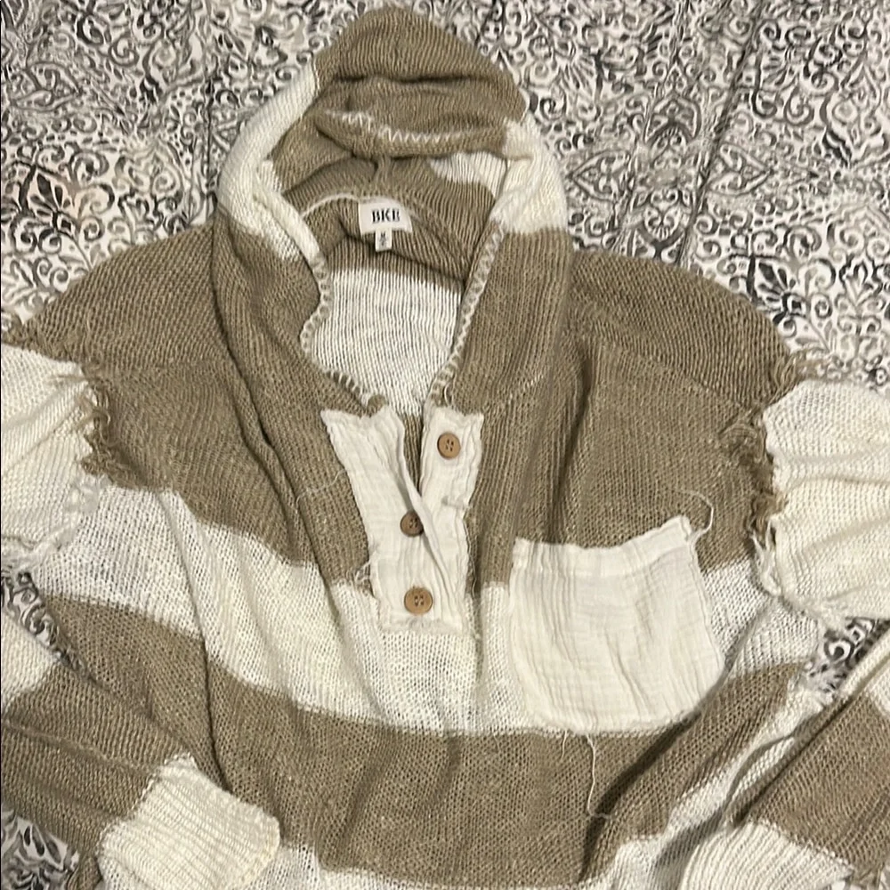 BKE Open Weave Striped Sweater with hood - Picture 7 of 10